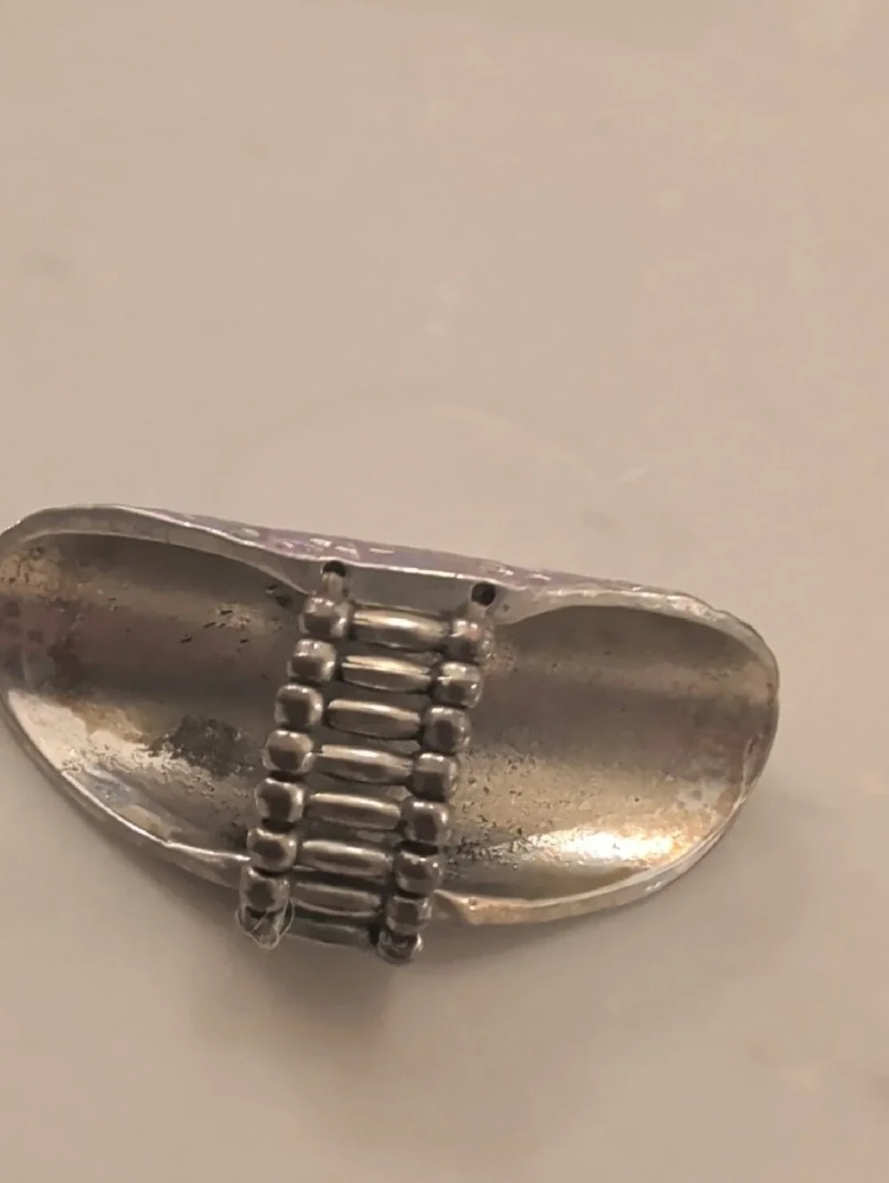 Source Unknown Silver Hammered Ring with Turquoise Accents
